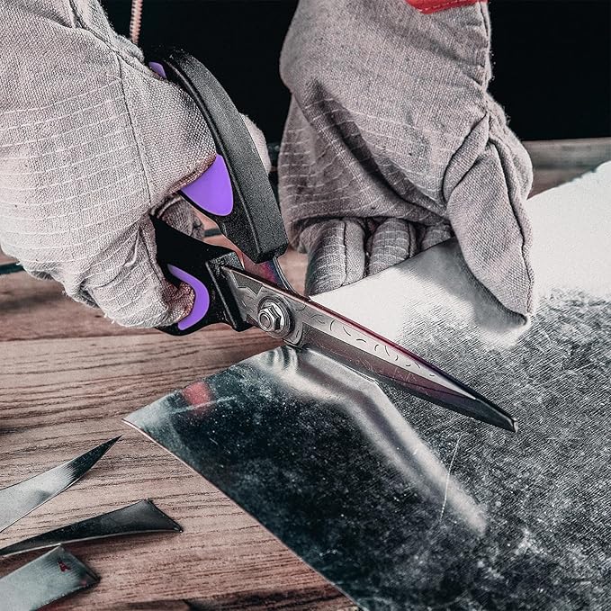 LIVINGO Heavy Duty Industrial Scissors: 10" Utility Stainless Steel Scissors all Purpose Premium Titanium Coating Forged Shop Shears for Household Pruning, Gardening, Construction, Black & Purple
