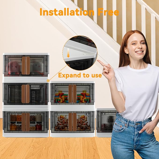 AssHMKIT Storage Bin, Cabinet with Lids, 8.4 Gallon Capacity, With Double Door and Lock, Foldable, Plastic, Underbed or Countertop Use, Home Organizer