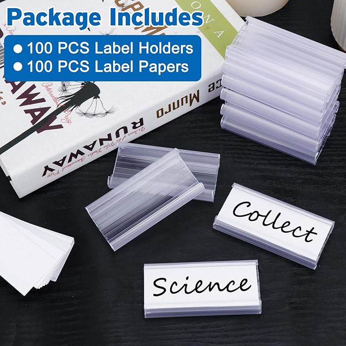 100 Pcs Wire Shelf Label Holder with Paper Inserts, Compatible with 1-1/4 Inch Shelves, Plastic Shelf Tags for Wire Shelving Label Clips with Label Paper Removable Wire Rack Label Holder Display Clip