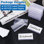 100 Pcs Wire Shelf Label Holder with Paper Inserts, Compatible with 1-1/4 Inch Shelves, Plastic Shelf Tags for Wire Shelving Label Clips with Label Paper Removable Wire Rack Label Holder Display Clip
