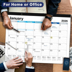 Dunwell 2026 Desk Calendar 22x17 (Blue), 22 x 17 Large Monthly Desk Blotter or Hanging Wall Calendar, Jan–Dec 2026, Lined Daily Blocks, Easy to Read