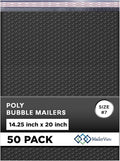 Black Extra Large Poly Bubble Mailers 14.25x20 inch #7 | Self Seal Large Padded Envelopes | Air Cushioned Bubble Mailer | Usable Size 14.25x19 Lightweight Mailing Shipping Bags| 50 Pack Bulk