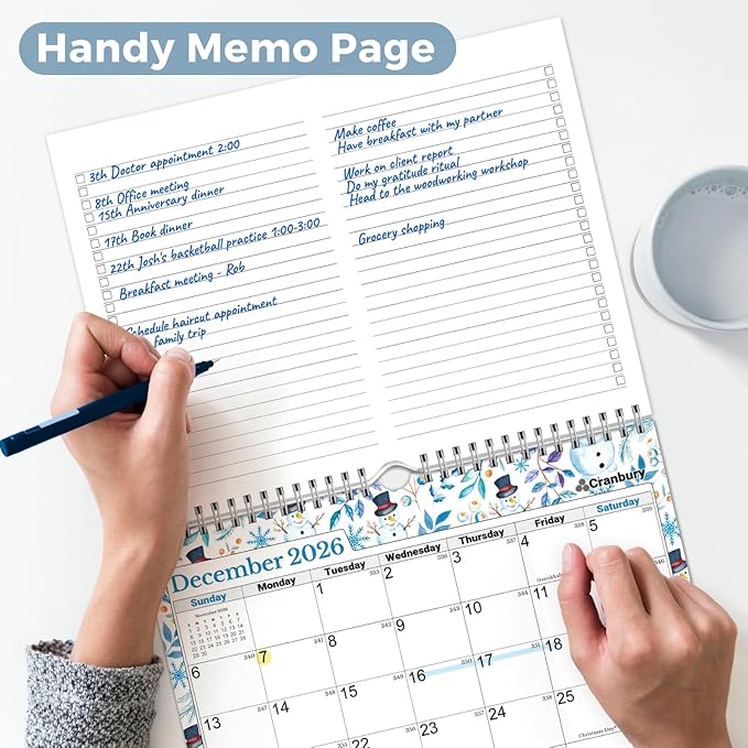 Cranbury 2026 Wall Calendar 12 Month, 8.5x11 Small Calendar for Wall or Desk, Thick Paper, Bonus Stickers and Note Sections, Monthly Seasonal Design, 2026 Planner 8x11
