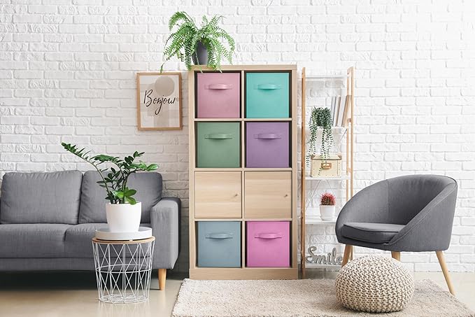 Sorbus Fabric Storage Cubes - 6 Foldable Storage Bins for Organizing Pantry, Cubbies, Toy Box - Clothes Storage & Closet Organizer - 13 Inch Collapsible Cube Baskets for Shelves with Handle