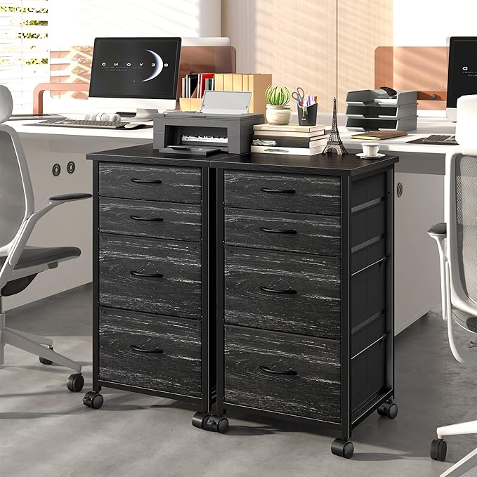 4 Drawers Mobile File Cabinet Vertical Filing Cabinet with Fabric Drawer Fits A4/Letter Size Printer Stand for Home Office，Black