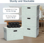Graciadeco Large 17" 36 Quart Collapsible Stackable Storage Bins with Lids, 3 Packs Light Green Linen Fabric Closet Boxes with Lids, Storage Cube Baskets Container Organizers for Office (17x12x11)