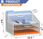 GAWERK Letter Tray Organizer, Mesh Desk File Organizer with 3 Paper Trays and 2 Vertical Upright Section (Silver)