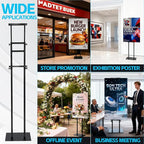 Noliven 4 PCS Adjustable Poster Stand, 43"-83" Adjustable Metal Sign Holder for Display, Double-Sided Freestanding Pedestal Sign Stand, for Restaurants, Parties, Cinemas and Outdoor, Black