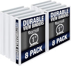 Samsill Durable 1 Inch Binder, Made in the USA, Round Ring Customizable Clear View Binder, White, 8 Pack (S88437)