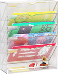GDINDINFAN Hanging Wall File Organizer 6 Tier Wall Mounted File Holder Document Wall Organizer Magazine Organization for Office Home, Silver