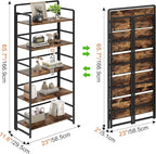 THKKY No Assembly Folding Bookshelf, 5 Tiers Collapsible Book Shelf for Home Office, Vintage Wood Foldable Bookcase Storage Organizer for Living Room Bedroom (Rustic Brown)