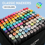 WELLOKB Alcohol Markers Set, 120 colors Alcohol Based Dual Tip, Broad and Fine Tip for Adult Coloring Books, Drawing, Sketching