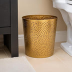 TUP THE URBAN PORT 10" Decorative Iron Wastebasket Trash Can | Matte Gold | Leaf Etched Design