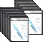 30 Pack Job Ticket Holders, 9x12 Clear Heavy Duty Ticket Holder, Plastic Paper Sleeves Document Protectors Dry Erase or Shop Office Classroom Work Orders (Black)