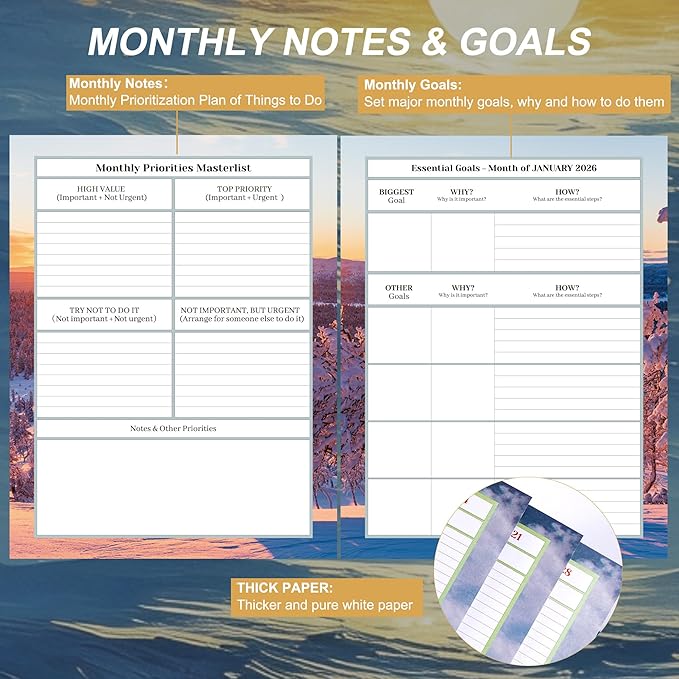 CAGIE 2026 planner weekly and monthly: 12 Months Jan 2026 - Dec 2026 Hardcover Yearly Daily Planner 2026 monthly planner 8.5 x 11, Large Spiral Bound Calendar Planner for Women Weekly Agenda with Tabs Stickers, Sea