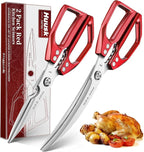 HUUSK Kitchen Scissors Set Red - Stainless Steel Kitchen Shears, Sharp Meat Scissors Dishwasher Safe, Heavy Duty Poultry Shears All Purpose, Japanese Cooking Scissor for Food,Christmas Gifts for Women