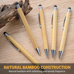 lyforx 250 Pack Bamboo Pens Bulk with Touch Stylus Tip Wooden Bamboo Pens Engraving Wooden Ballpoint Pen Customizable Gift Pen Bulk
