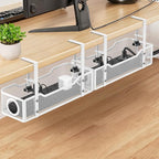 Under Desk Cable Management Tray, GZOKMOG Cord Management with Upgraded Clamp No Drill, Metal Cable Management Box for Home Office, Wire Management for Standing Desk, 2 Pack White, 13.38 inch