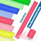 12 Inch Plastic Rulers, 32 PCS Transparent Assorted Color Metric Bulk Rulers with Inches Centimeters Millimeter. Measuring Drawing Tool for Kids, Ideal Back to School Office Home Supplies