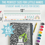 Desk Name Tags for Classroom -25 Student Name Plates for Classroom Kindergarten, Preschool, 1st, 2nd & 3rd Grade, 13x3 Teacher Nameplates for Student Desks, Boho Nametags