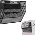 LQPAFZ 3-Tier Magnetic File Holder, No Drilling Installation File Cabinet Organizer, Black Magnetic File Organizer, Magazine Rack, Magnetic Paper Holder for Refrigerator, File Cabinets, Whiteboard