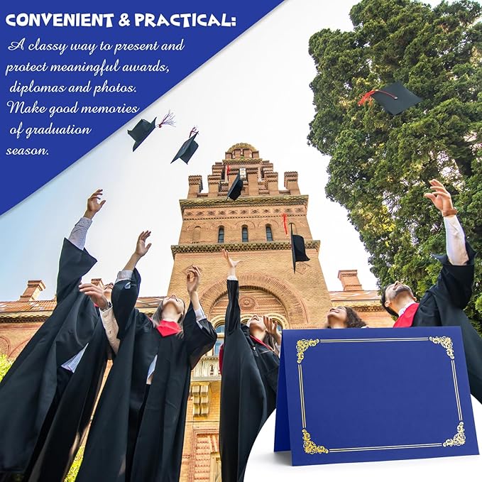Fainne 120 Packs Certificate Holders Bulk, Diploma Covers Gold Foil Border, Document Covers for Letter Size 8.5x11 Award Certificates, Cardstock, Document Papers, Paper Card Stock(Royal Blue)