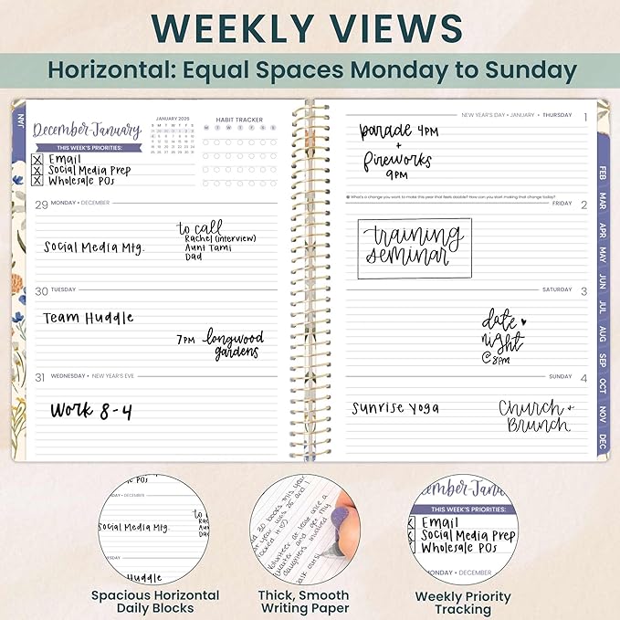 bloom daily planners HARDCOVER 2026 Planner (January to December) - 8.5” x 11” Weekly & Monthly Dated Agenda Organizer Book with Stickers & Tabs - Whimsical Wildflowers