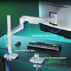 ARES WING Heavy Duty Monitor Arm with USB A/C, Tall Ultrawide Monitor Arm for 17 to 49 inch Screen, Holds 44 lbs, Adjustable Gas Spring Desk Mount, White