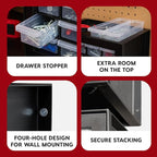 IRIS USA Small Plastic Drawer Organizer, 16-Drawer, Stackable Teacher Toolbox Crayon Small Parts Bead Building Bricks Screw Garage Desk Storage Cabinet, Drink and Water Flavor Packet Organizer, Black