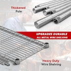 REIBII 58" W Storage Shelves Wire Shelving 1400LB Metal Shelves for 5 Tier Shelving Unit with Shelf Adjustable Garage Shelving Rack for Pantry Kitchen Garage, 58" W x 59" H x 13.8" D, Chrome