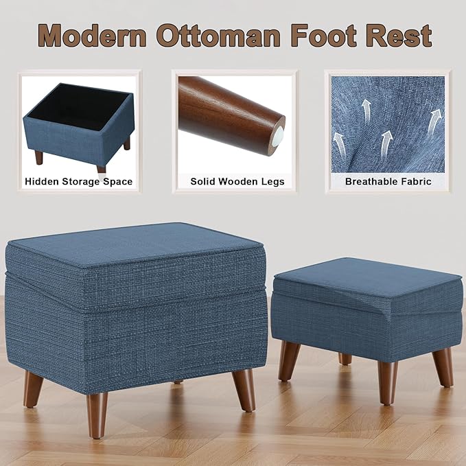FAGAGA Storage Ottomans with Adjustable Cover, BOGO, Soft Step Stool, Footrest and Seat, Ottoman Foot Rest Set for Living Room, Bedroom, Dorm, Blue