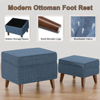 FAGAGA Storage Ottomans with Adjustable Cover, BOGO, Soft Step Stool, Footrest and Seat, Ottoman Foot Rest Set for Living Room, Bedroom, Dorm, Blue