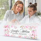 AZUFEMOS Personalized Acrylic Desk Name Plate - Custom Employee Appreciation Gifts - Office Gifts for Women, Men, Boss, Coworkers, Teacher, Nurse (Pink Flower Butterfly)