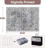 Rugcomf 8x10 Rug Washable Boho Soft Large Area Rug Non-Slip Faux Wool Vintage Rug for Living Room, Farmhouse, Dining Room, Indoor, Kids Playroom (Grey)