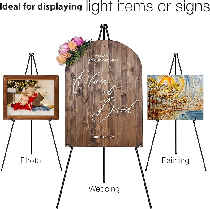 VAIIGO 63" Display Easel Stand - 3Packs Art Easels for Wedding Sign Poster Stand Folding Floor Adjustable Metal Black Easel Instant Tripod Easel for Painting Wedding Welcome Sign Stand