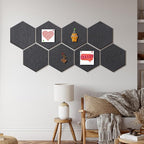 Fwpelt 12'' Large Hexagon Cork-Bulletin Boards for Walls, Self-Adhesive Modern Corkboard, Frameless Felt Pinboard, Prayer-Vision Pin Board for Office, Pack of 8 Hex Cork Tiles with 30 Pushpins