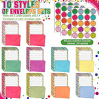 TaoBary 160 Pcs Stationery Paper Set 50 Double Sided Stationery Papers with 50 Matching Envelopes and 60 Round Dot Sticker, 10 Design(Dot,5.5 x 8.25 Inch)