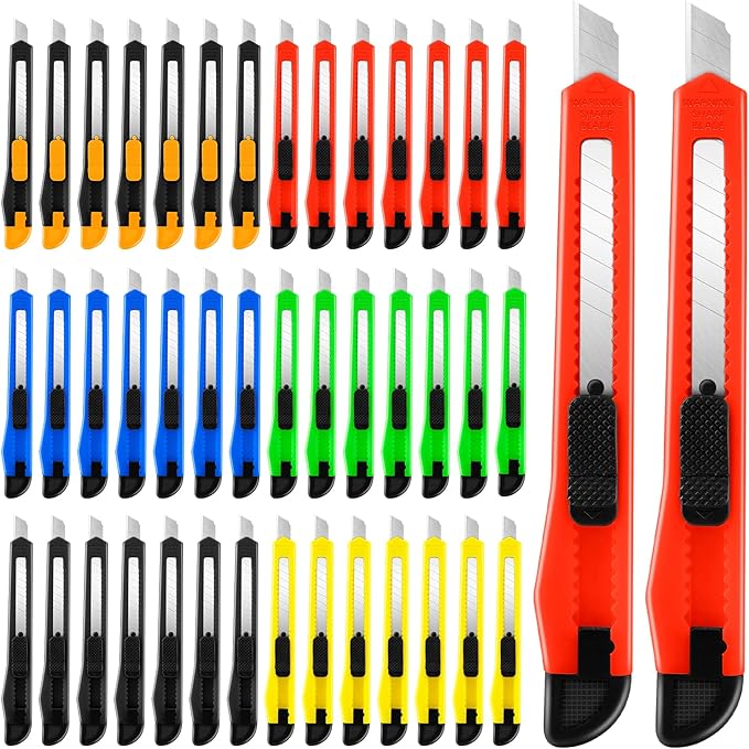 TIFICAL 42 Pack Box Cutter Retractable, 9MM Snap-Off Blade Utility Knife With Self-Lock Design for Cutting Boxes, Carton, Cardboard, Paper