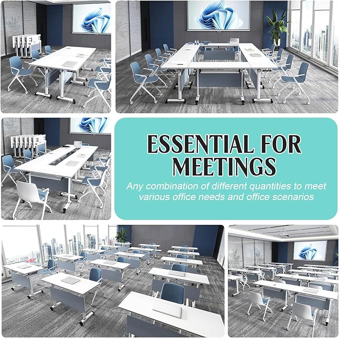 JEHUJD Conference Table,55.1''Folding Conference Room Table for 4-12 People,Mobile Flip Top MeetingTraining Table with Different Coulor and Styles for Offices, Classrooms,Meeting Room (2, 61''B)