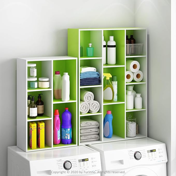 Furinno LUDER Book Shelf, 5-Cube Bookshelf, Reversible Bookcase, 9.4 x 19.5 x 31.5, for Living Room, Bedroom, Home Office, White/Green