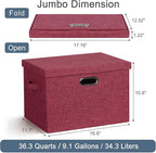 Graciadeco Large 17" 36 Quart Collapsible Stackable Storage Bins with Lids, 3 Packs Bright Red Linen Fabric Closet Boxes with Lids, Storage Cube Baskets Container Organizers for Office (17x12x11)