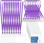 100 Pcs Lanyards for ID Badges and 100 Pcs Clear Name Tag Holders Reusable Lanyard with Clip Plastic ID Card Badge Holder Name Badges for Adults Kids Business School Office Supplies (Purple)
