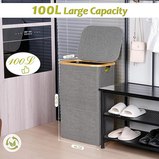 efluky Recycling Bin Holder 100L, 26 Gallon Trash Can with Lid, Garbage Bag Holder for Yellow Bags, Easy Removal, (Inner Bag Not Included) -Grey
