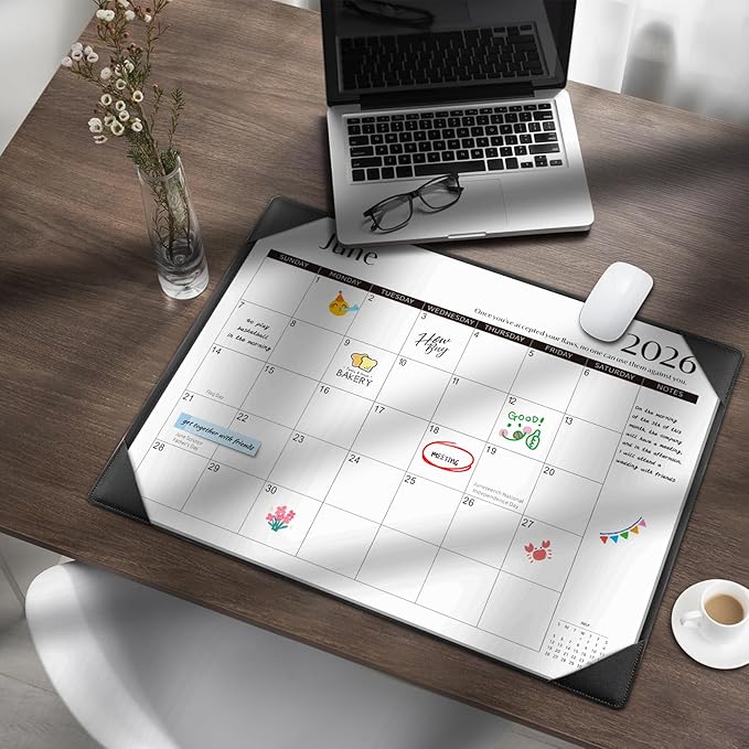 Gannyfer Desk Calendar 2026 with Desktop Mat, Simplified Large 22" x 17" Desktop Pad Calendar, 18 Month Desk Calendar 2026-2027, Use Jan 2026 to Jun 2027, Office Supplies Perfect for Home School and Office - Black