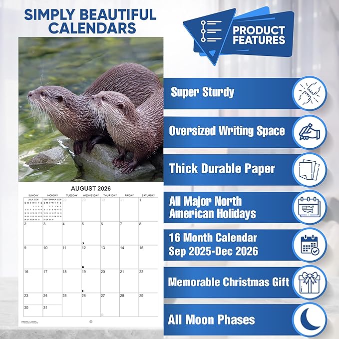2026 Otters Monthly Wall Calendar | Cute Animals Calendar 2025-2026