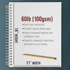U.S. Art Supply 11"x14" Sketch Book Pad, 2 Pack (100 Sheets Each), 60lb (100gsm) Spiral Bound - Sketching, Drawing Pad, Acid-Free Paper - Sketch Pads for Adults, Students: Colored Pencils, Charcoal