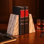 Bey-Berk Harold Carrera Marble Bookends (Grey, Set of 2), 4" x 2.5" x 6" Wedge Book Ends, 6.45 lb Solid Stone Desk and Shelf Decor