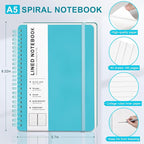 Light Blue Lined Spiral Journal Notebook with 160 Pages, 8×5.7in, A5 Spiral Notebook, Journaling Notebooks for Work, School, Women, Men, College Ruled Spiral Notebook, Hardcover Leather Journals