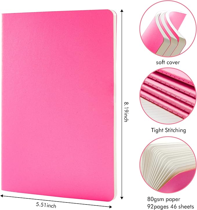 36 Pack Soft Cover Journal Bulk, Feela Lined Blank Travel Journal for Women Men Writing, Notebooks College Ruled for Work, Note Taking Notebook School Business Supplies, 8.2” x 5.5”, A5, Berry