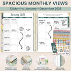 bloom daily planners 2026 Hardcover Calendar Year Goal & Vision Planner (January to December) - Monthly & Weekly Agenda Organizer - 7.5" x 9" - Garden Party, Beige